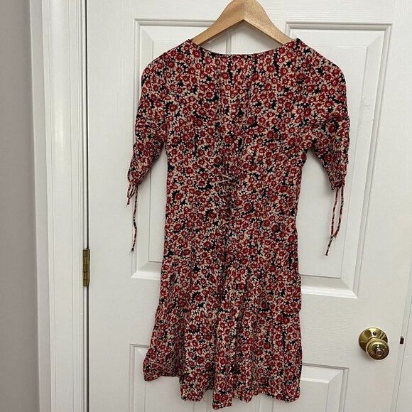 Free People Red Floral Lace Up Summer Short Dress Sz XS - Picture 14 of 16